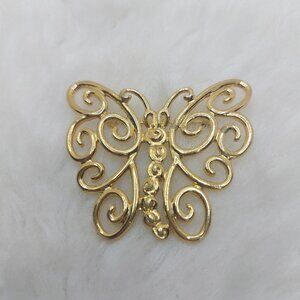 Vintage Textured Bow Ribbon Brooch Gold tone